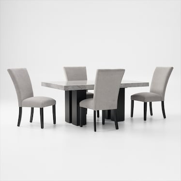 Artemis Marble Dining Table and 4 Upholstered Dining Chairs - Gray Marble/Black