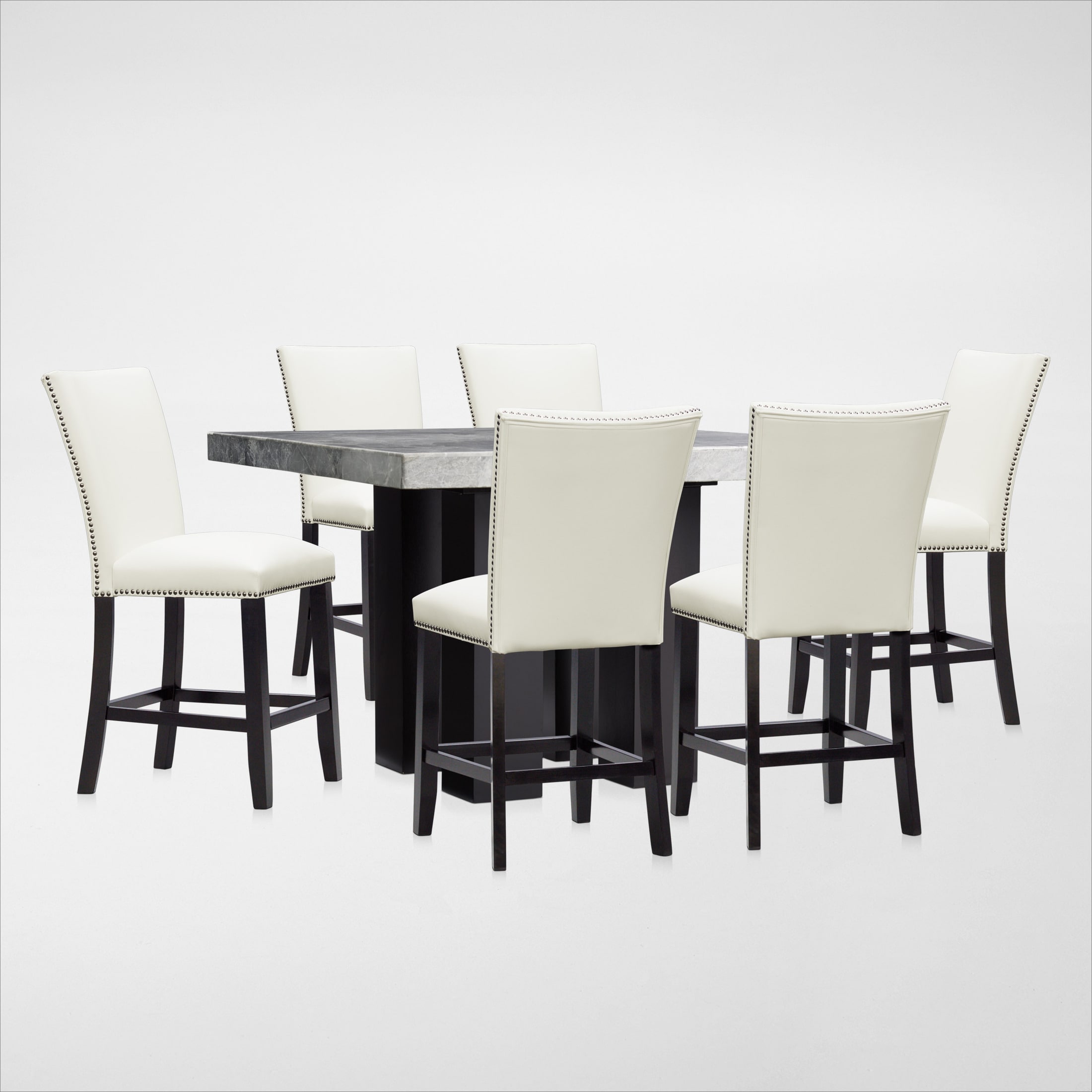 Artemis CounterHeight Marble Dining Table and 6 Upholstered Stools