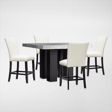 Artemis Counter-Height Marble Dining Table and 4 Upholstered Stools