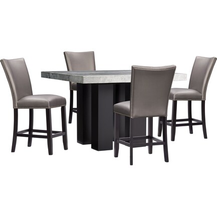 Artemis Marble Counter-Height Dining Table and 4 Stools - Gray