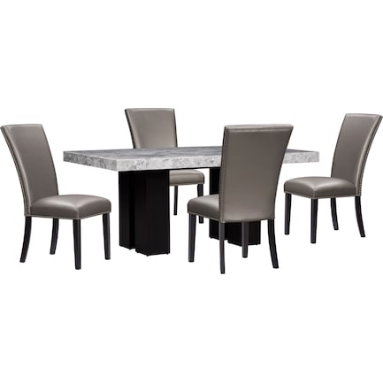 Artemis Marble Dining Table and 4 Chairs - Gray