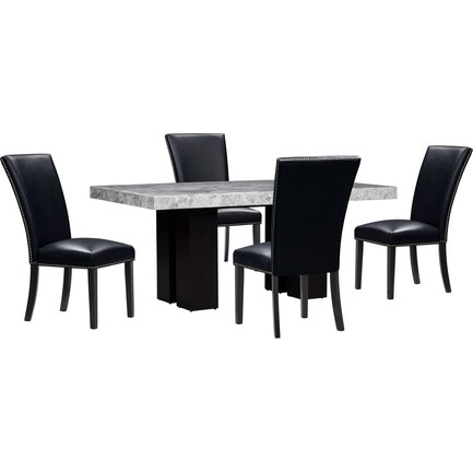 Artemis Marble Dining Table and 4 Chairs - Gray/Black