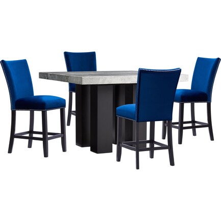 Artemis Marble Counter-Height Dining Table and 4 Stools - Gray/Blue