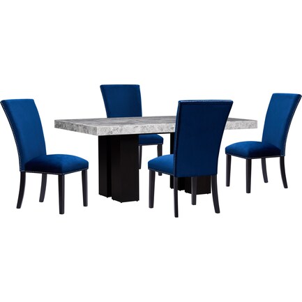 Artemis Marble Dining Table and 4 Chairs - Gray/Blue
