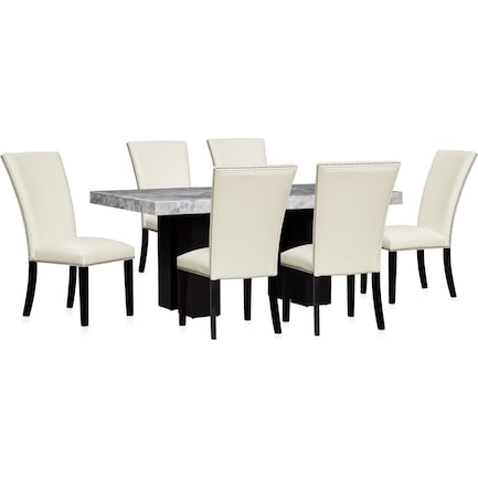 Artemis Marble Dining Table and 6 Chairs - Gray/White