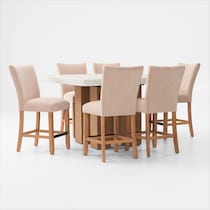 artemis white marble beige natural legs  pc counter height dining room   