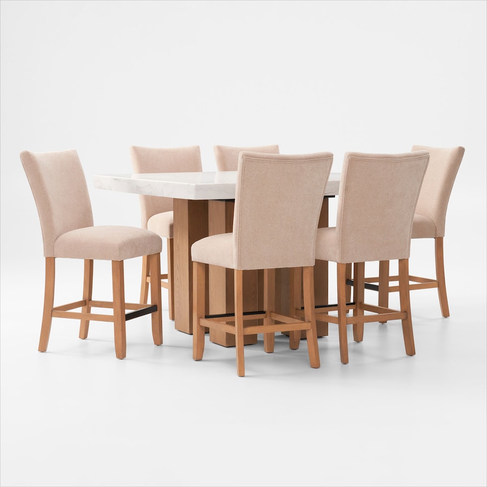 artemis white marble beige natural legs  pc counter height dining room   