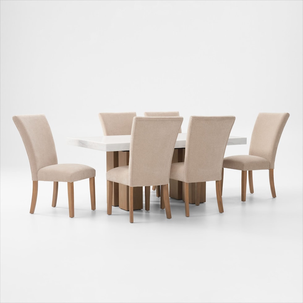 artemis white marble beige natural legs  pc dining room   