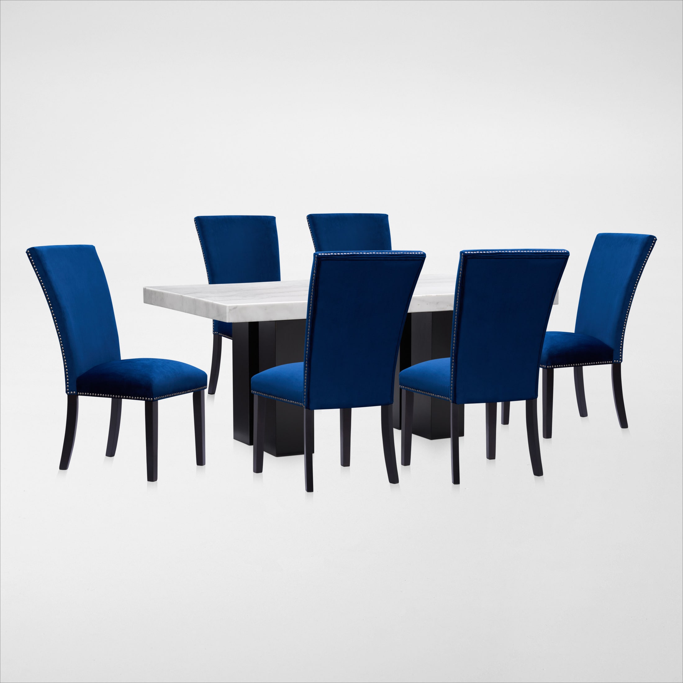 Artemis Marble Dining Table and 6 Upholstered Dining Chairs American