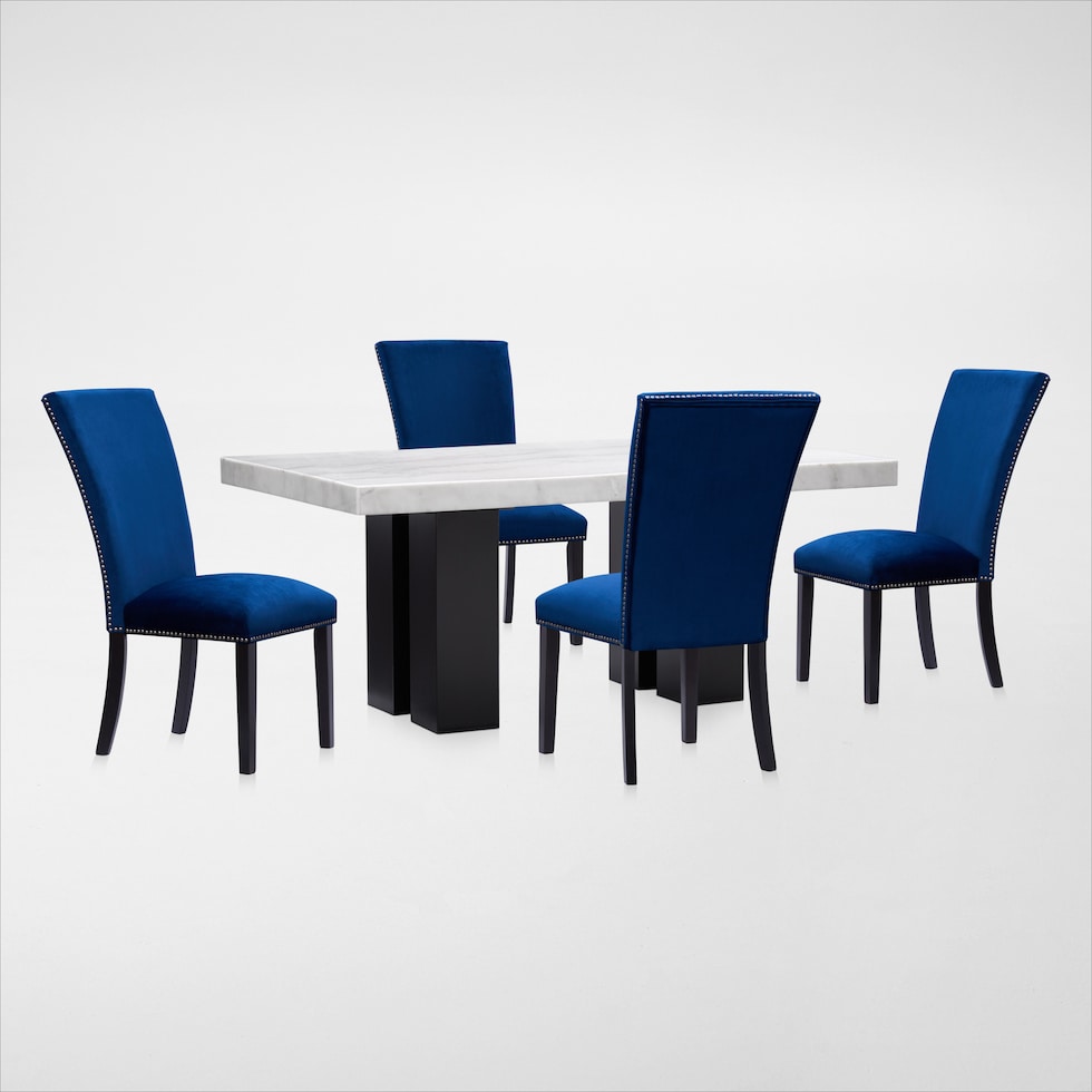 artemis white marble blue black legs  pc dining room   