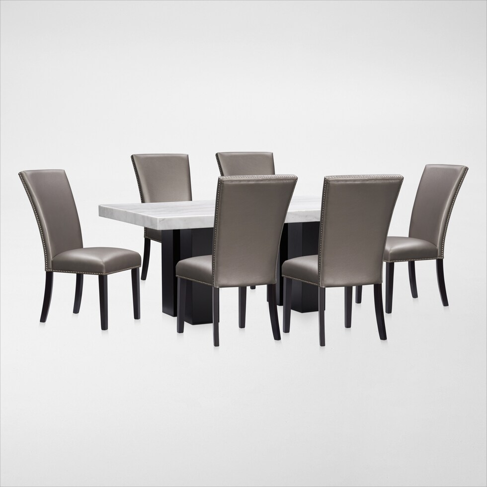 artemis white marble gray black legs  pc dining room   