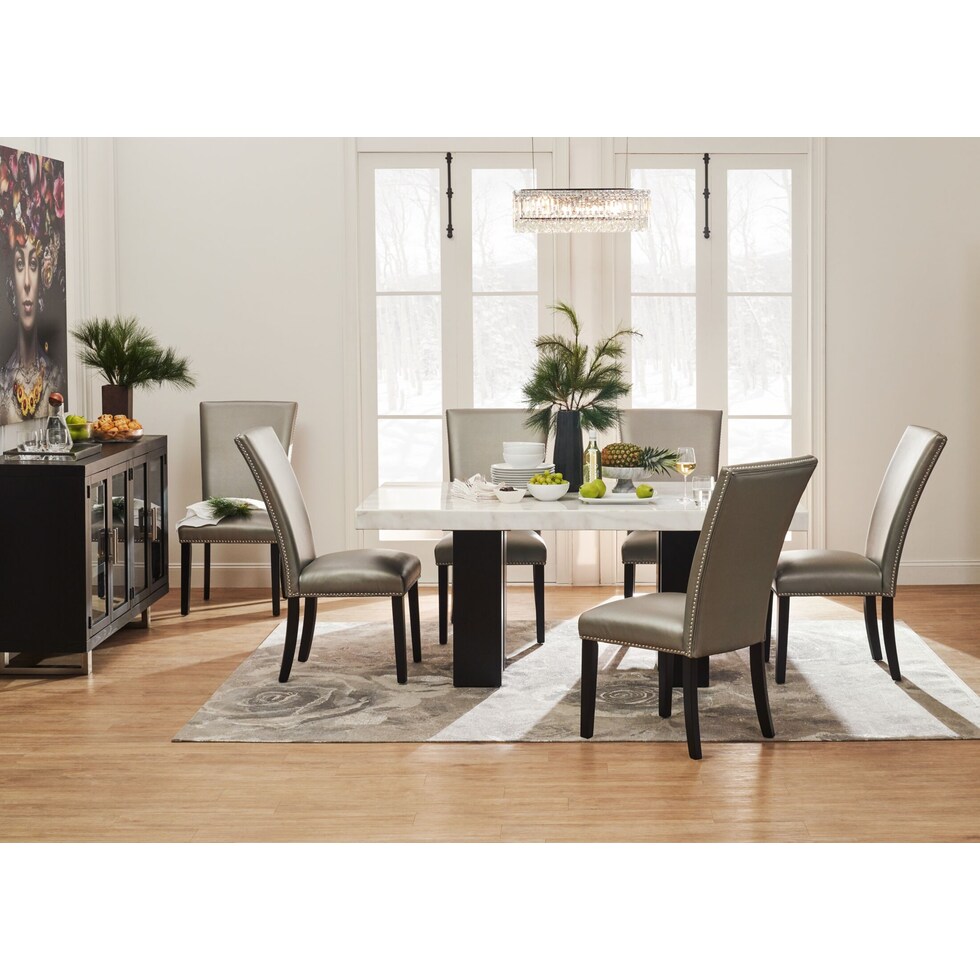 artemis white marble gray black legs  pc dining room   