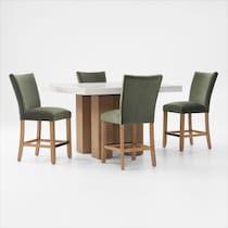 artemis white marble olive natural legs  pc counter height dining room   