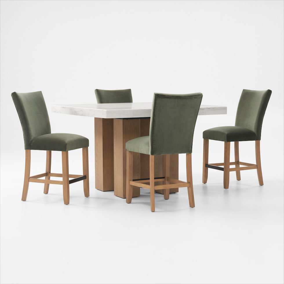 artemis white marble olive natural legs  pc counter height dining room   
