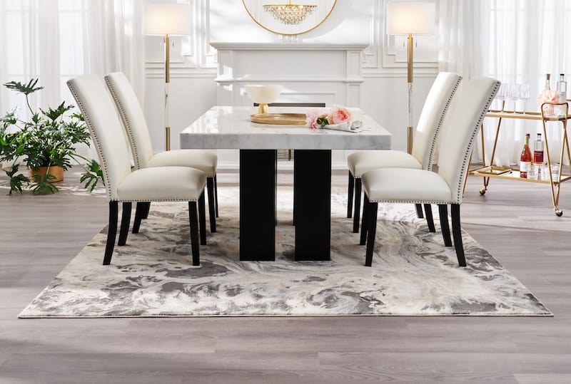 Artemis Marble Dining Table and 4 Upholstered Dining Chairs American