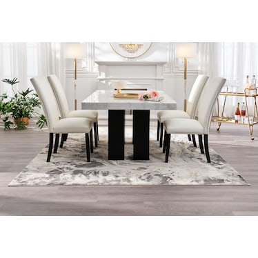 Artemis Marble Dining Table and 4 Upholstered Dining Chairs