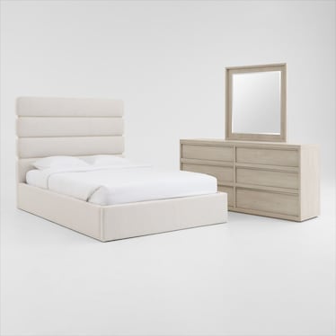 Artesia 5-Piece Upholstered Bedroom Set with Dresser and Mirror