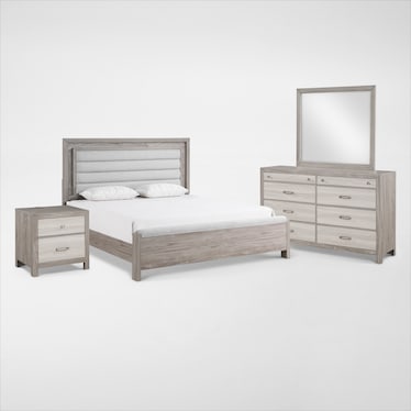Asher 6-Piece Bedroom Set with Dresser, Mirror and Nightstand with USB Charging