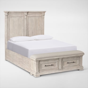 Asheville 5-Piece Queen Storage Bedroom Set with Dresser and Mirror - Sandstone