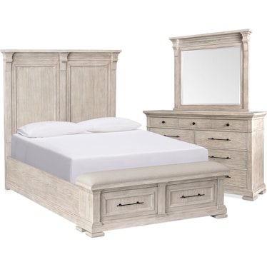 Asheville 5-Piece Storage Bedroom Set with Dresser and Mirror