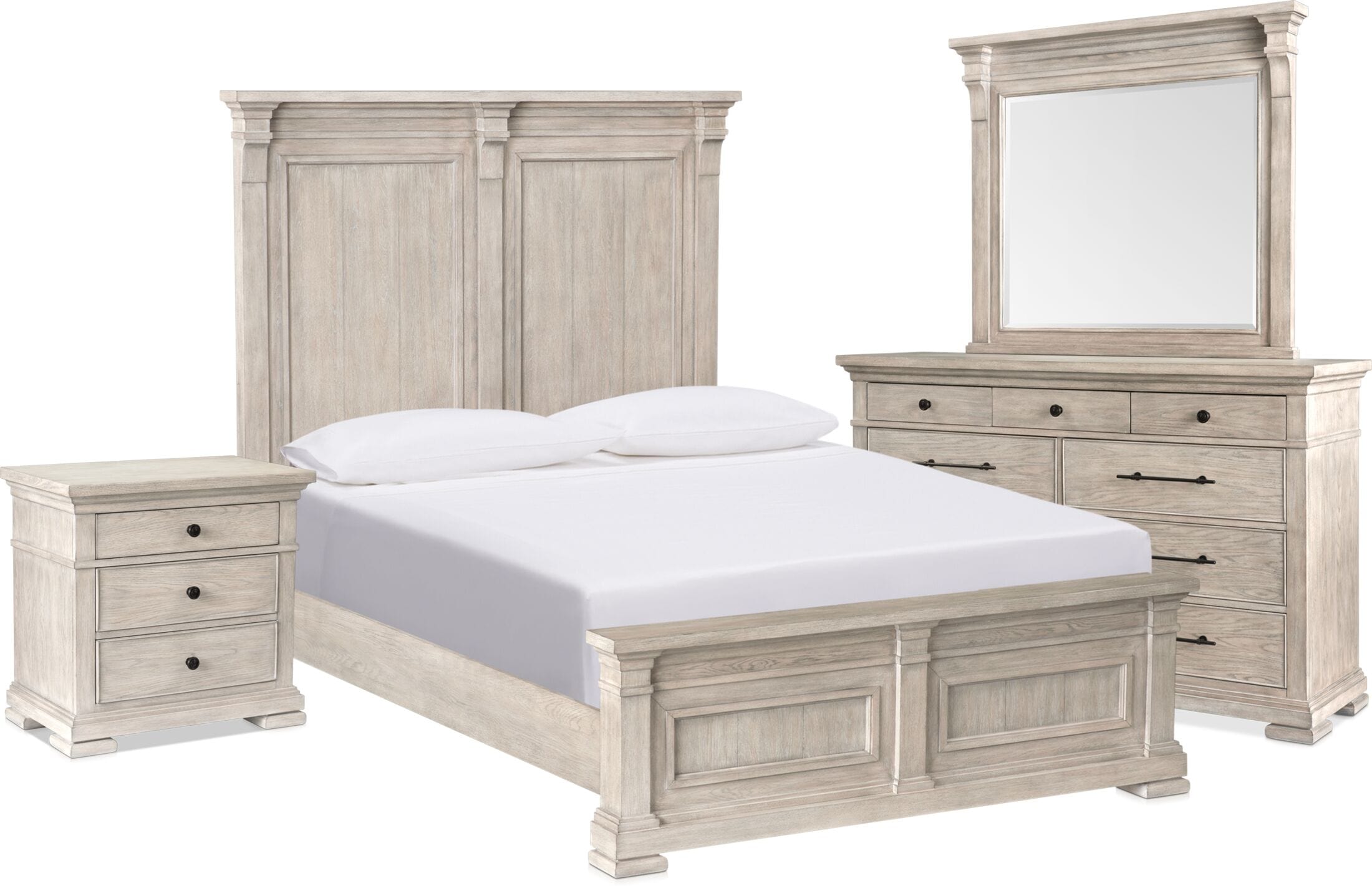 Asheville 6-Piece Queen Panel Bedroom Set with Dresser, Mirror, and ...