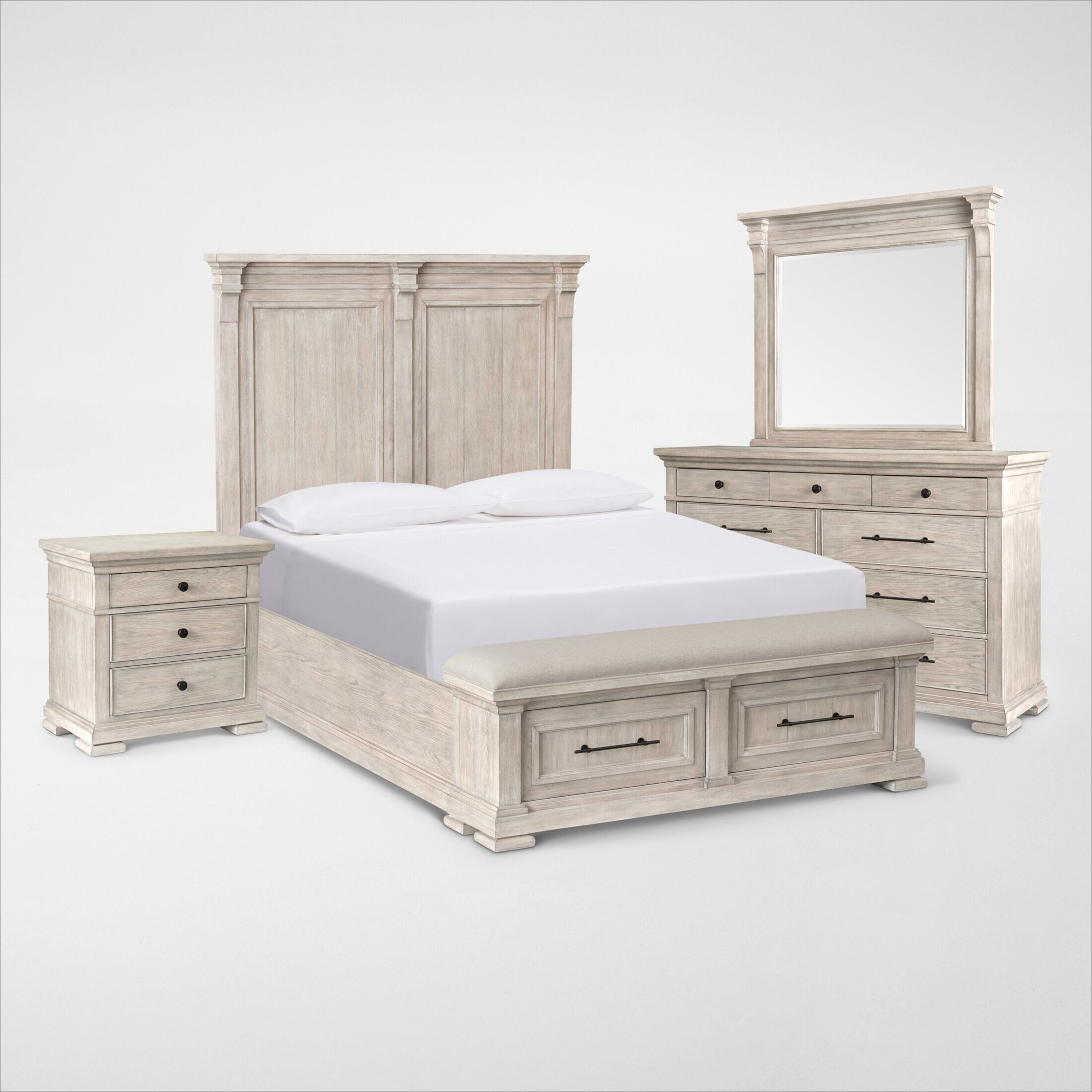 Asheville 6Piece Queen Storage Bedroom Set with Dresser, Mirror, and