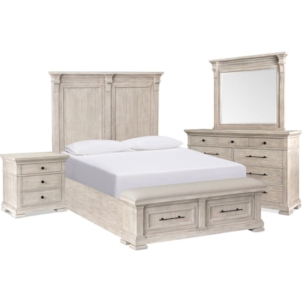 Asheville 6-Piece Storage Bedroom Set with Dresser, Mirror, and Charging Nightstand