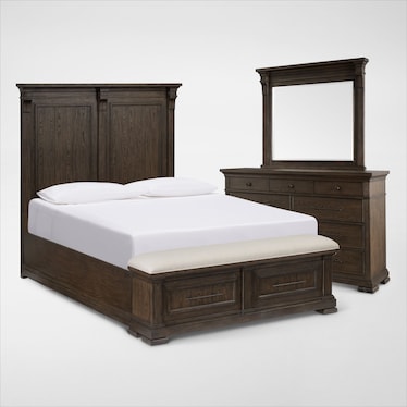 Asheville 5-Piece Storage Bedroom Set with Dresser and Mirror