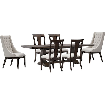 Asheville Rectangle Extendable Dining Table with 4 Splat-Back Side Chairs and 2 Host Chairs - Tobacc