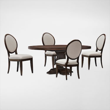 Asheville Round Extendable Dining Table with 6 Oval-Back Side Chairs