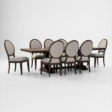 Asheville Rectangle Extendable Dining Table with 8 Oval-Back Side Chairs