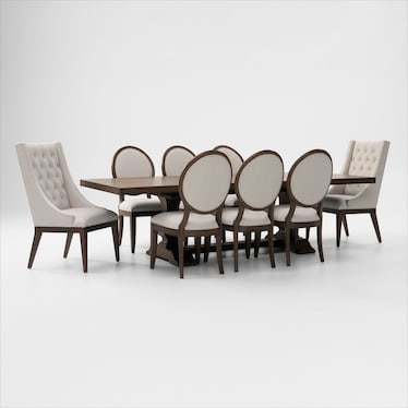 Asheville Rectangle Extendable Dining Table with 6 Oval-Back Side Chairs and 2 Host Chairs