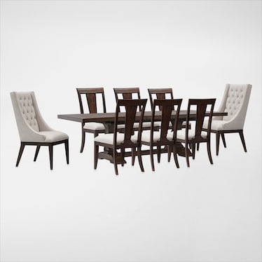 Asheville Rectangle Extendable Dining Table with 6 Splat-Back Side Chairs and 2 Host Chairs