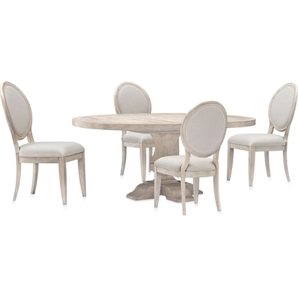 Asheville Round Extendable Dining Table with 4 Oval-Back Side Chairs - Sandstone