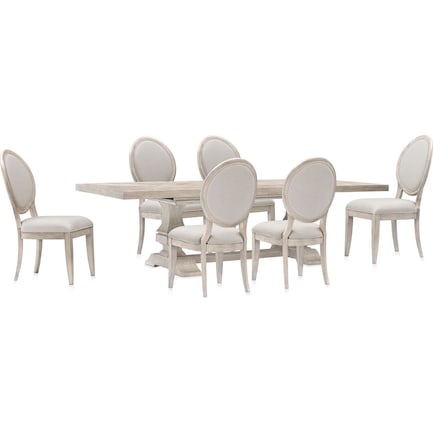 Asheville Rectangle Extendable Dining Table with 6 Oval-Back Side Chairs - Sandstone
