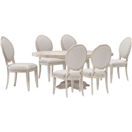 Asheville Round Extendable Dining Table with 6 Oval-Back Side Chairs - Sandstone