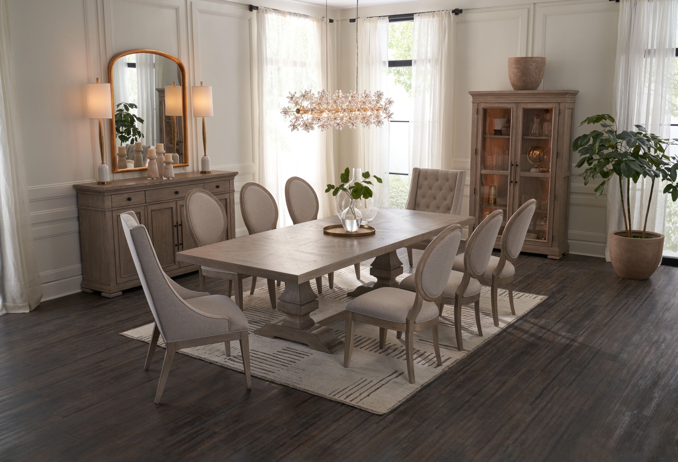 Asheville Rectangle Extendable Dining Table with 6 Oval Back Side