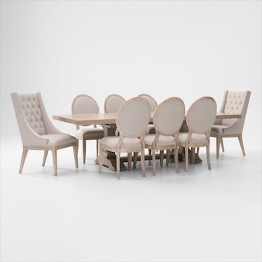 Asheville Rectangle Extendable Dining Table with 6 Oval-Back Side Chairs and 2 Host Chairs