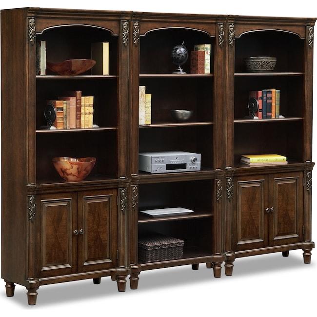 Home Office Furniture - Ashland Wall Bookcase with 2 Cabinets
