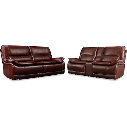 Aston Dual-Power Reclining Sofa and Loveseat Set - Brown