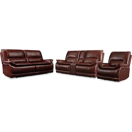 Aston Dual-Power Reclining Sofa, Loveseat and Recliner- Brown