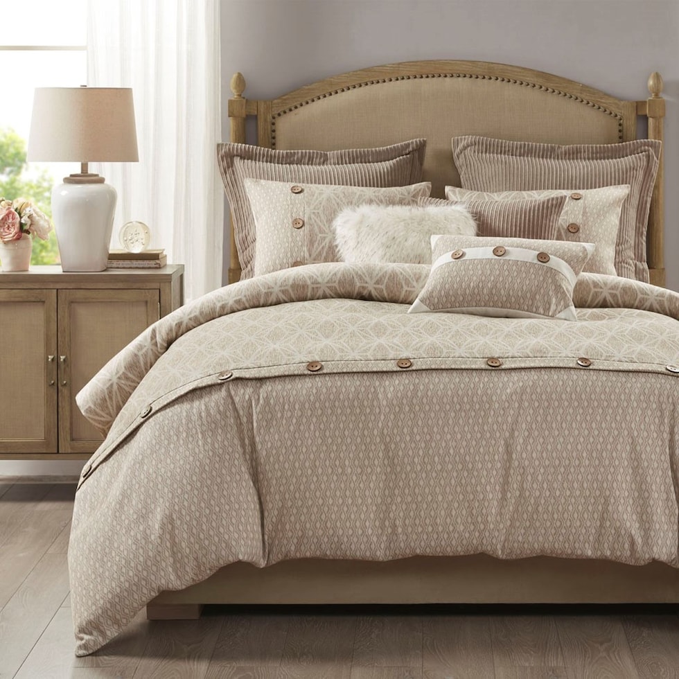 aubrey light brown queen bedding set   