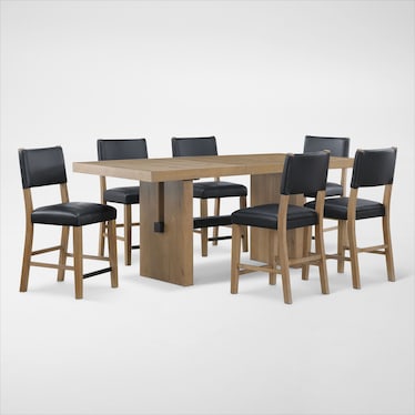 Auburn Counter-Height Dining Table and 6 Upholstered Stools