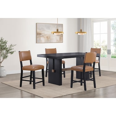 Auburn Counter-Height Dining Table and 4 Upholstered Stools - Light Brown/Black Legs