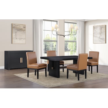 Auburn Dining Table and 4 Host Chairs - Light Brown/Black Legs