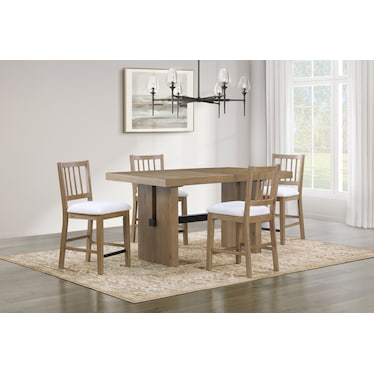 Auburn Counter-Height Dining Table and 4 Spindle-Back Stools - White/Natural Legs