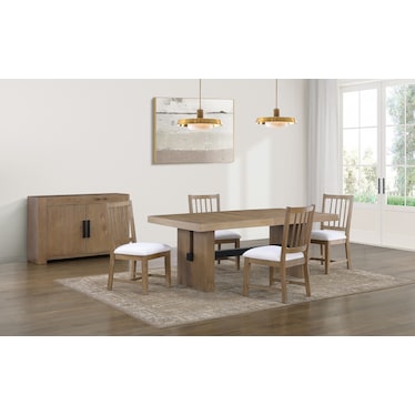 Auburn Dining Table and 4 Spindle-Back Dining Chairs - White/Natural Legs