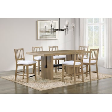 Auburn Counter-Height Dining Table and 6 Spindle-Back Stools - White/Natural Legs