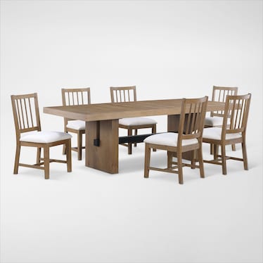 Auburn Dining Table and 6 Spindle-Back Dining Chairs - White/Natural Legs