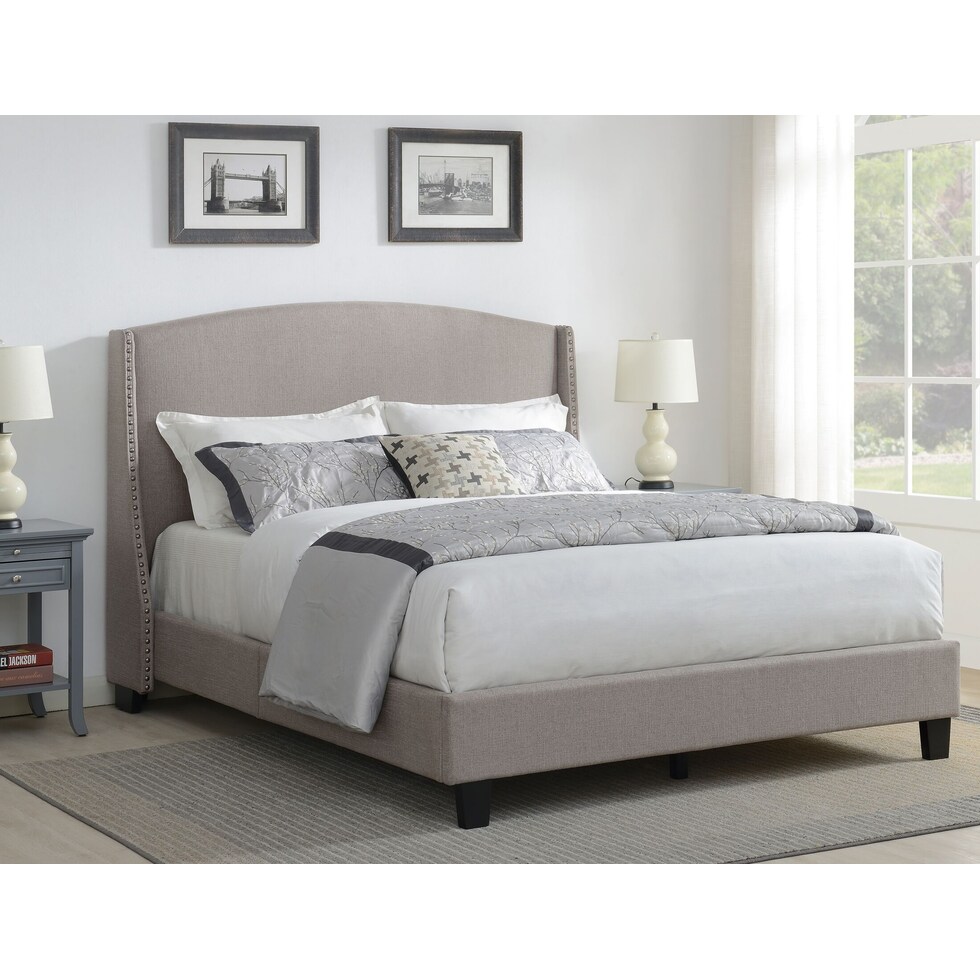 autumn gray queen upholstered bed   